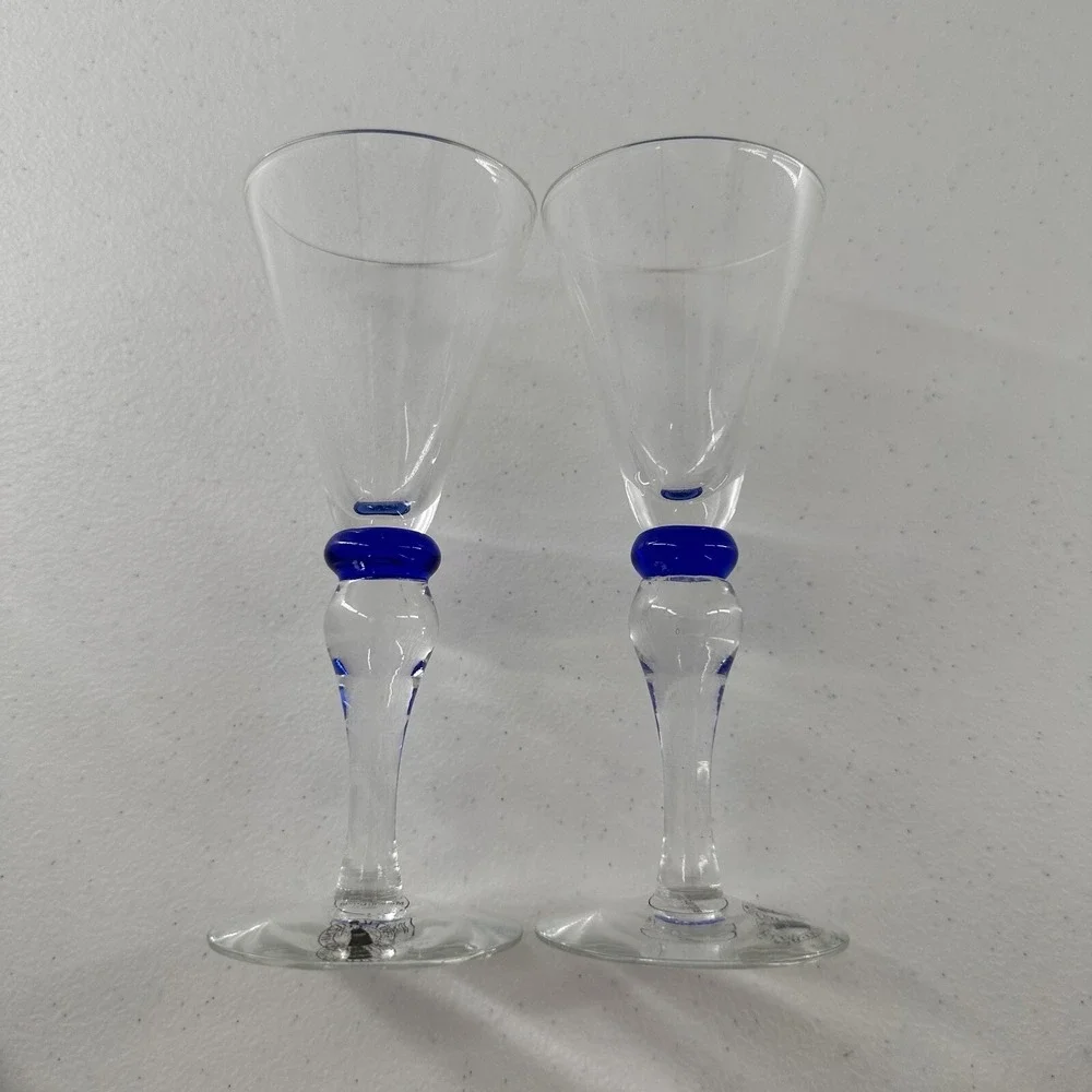 IKEA Shot Glass Hand Blown Cobalt Blue Handmade 2‎ Pack Vtg Retro Rare Sweden